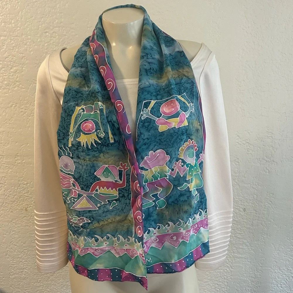 MSPCC Elegant multicoloured Silk The dye Scarf 10”x 25”. - Picture 2 of 6